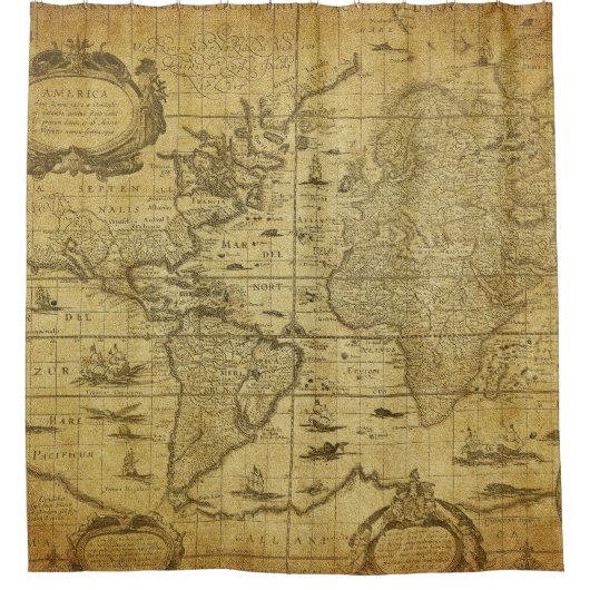 1635年のヴィンテージ地図 シャワーカーテン (正面)