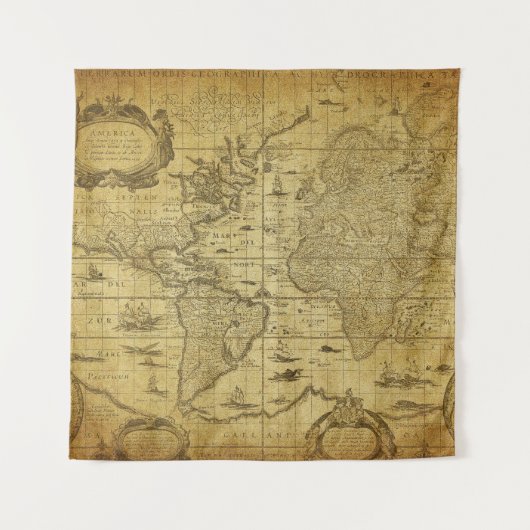 1635年のヴィンテージ地図 タペストリー (正面)