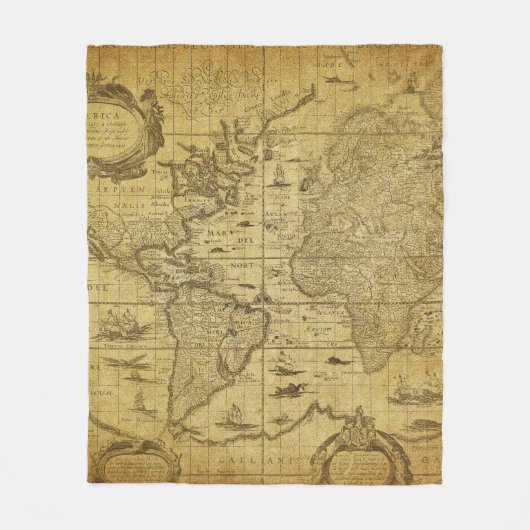 1635年のヴィンテージ地図 フリースブランケット (正面)