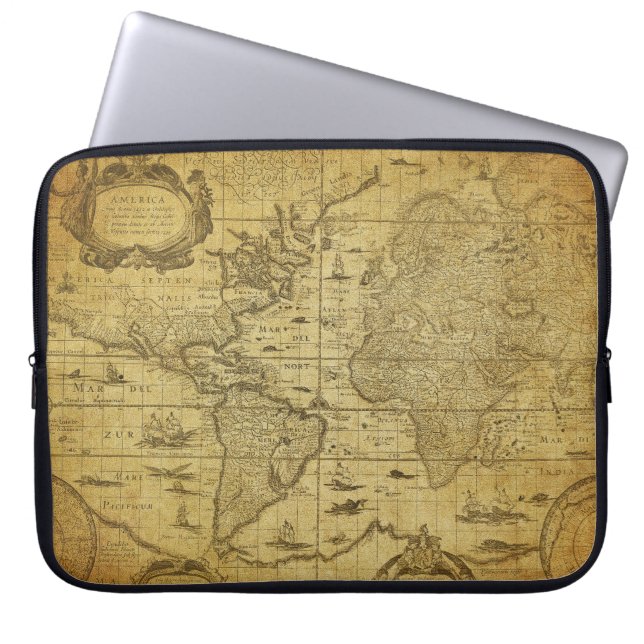 1635年のヴィンテージ地図 ラップトップスリーブ (正面)