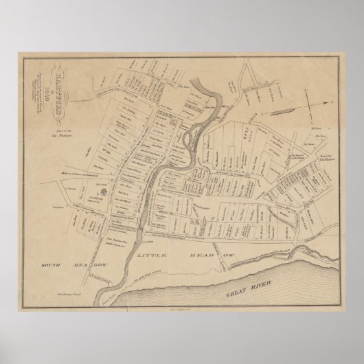 1640年のハートフォードCTのヴィンテージ地図(1890年) ポスター (正面)