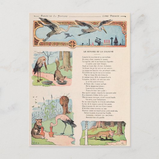 164.コウノトリとキツネと厩舎 ポストカード (正面)