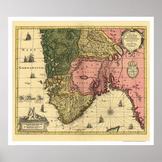 1650年1月ヤンソンによるノルウェーの地図 ポスター (正面)