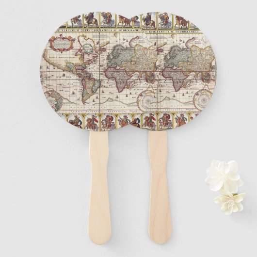 1652世界の地図ドンカー海アトラス世界地図 ハンドファン (正面&裏面)