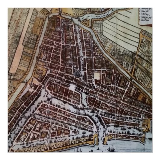 1652年からのロッテルダムのレプリカ市地図 ポスター (正面)
