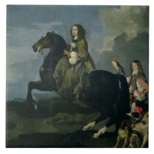 1653年馬上のスウェーデン(1626-89年)のクリスティーナ( タイル