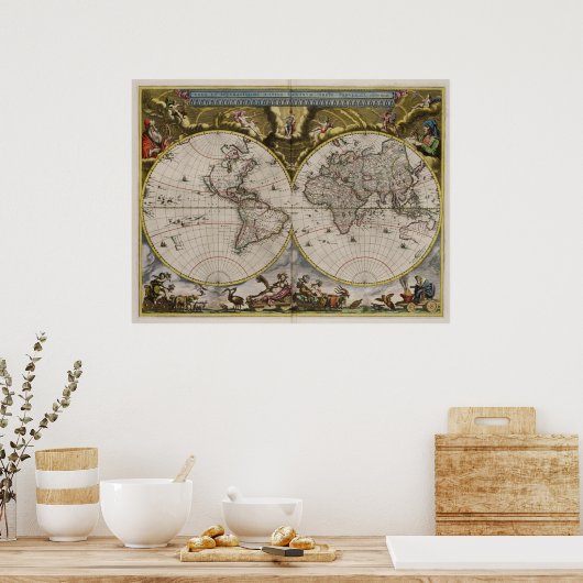 1664世界の地図 ポスター (キッチン)