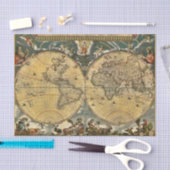 1664年 J. ブレウ 世界地図 アンティーク 薄葉紙 (クラフト)