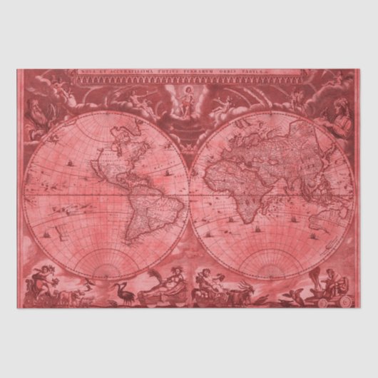 1664年 J Blaeu レッド ヴィンテージ 世界地図 薄葉紙 (正面)
