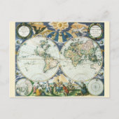 1666年 ピーテル・フースによるヴィンテージ アンティーク 古地図 ポストカード (正面)