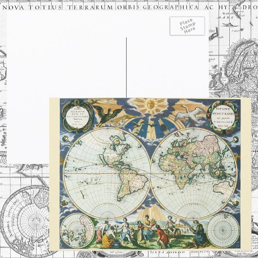 1666年 ピーテル・フースによるヴィンテージ アンティーク 古地図 ポストカード
