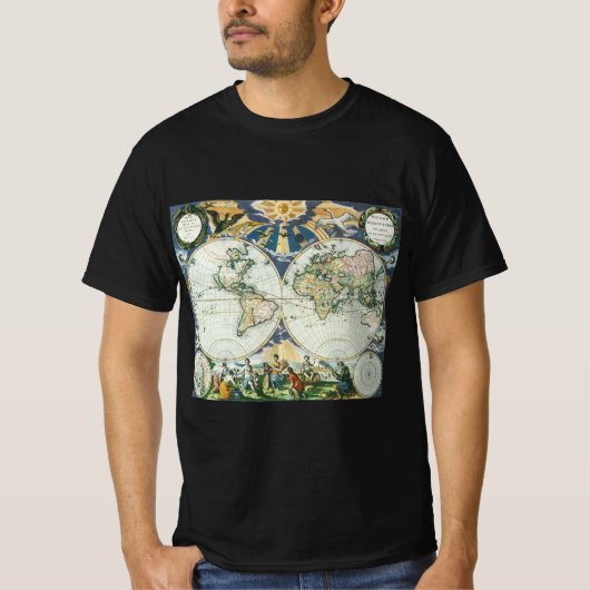 1666年、ピーテル・フーンスによるヴィンテージ・アンティークの古地図 Tシャツ (正面)