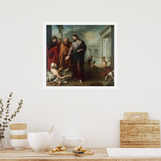 1667-70ベテスダのプールでキリスト(caの油) ポスター (キッチン)