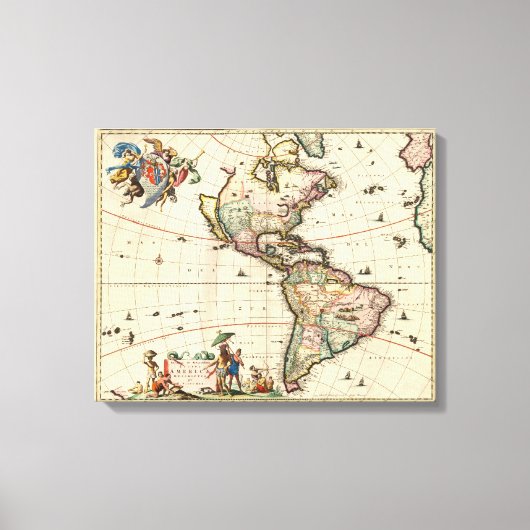 1670年のアメリカの地図のビンテージ風キャンバス キャンバスプリント (正面)