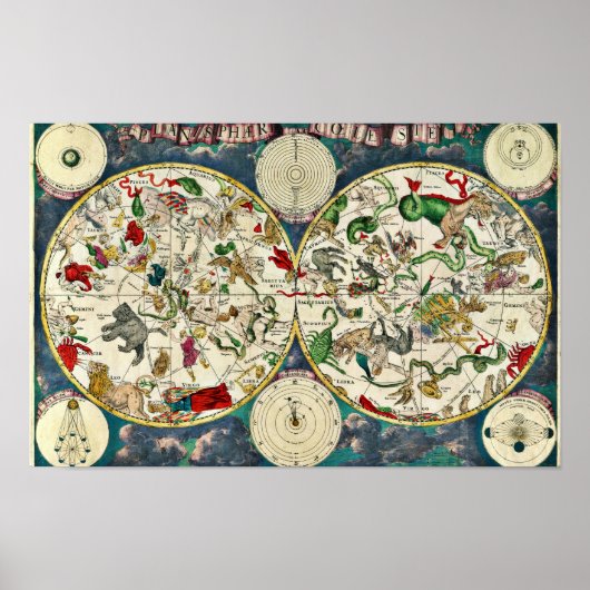 1670年 古典的な星座の天体図 ポスター (正面)