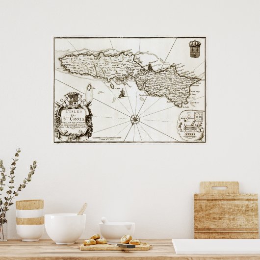 1671セントクロワヴァージン諸島デンマーク西インドの地図 ポスター (キッチン)