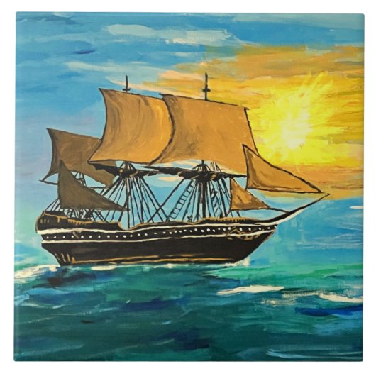 1678年絵を描捕鯨船 タイル (正面)