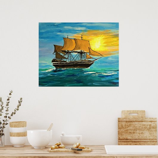 1678年絵を描捕鯨船 ポスター (キッチン)