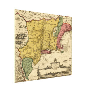 1685の地図 – ニューベルギー、ニューワールド、ニューイングランド キャンバスプリント