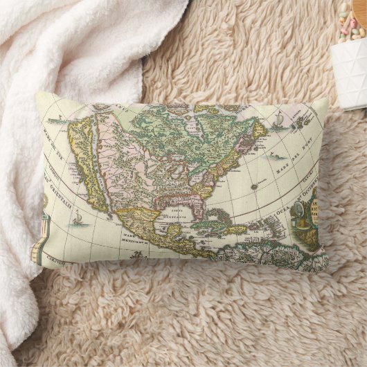 1690年クールの旧ヴィンテージ北米地図 ランバークッション (ブランケット)