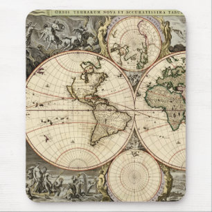 1690年頃Nicolao Visscher著旧式な世界地図、 マウスパッド