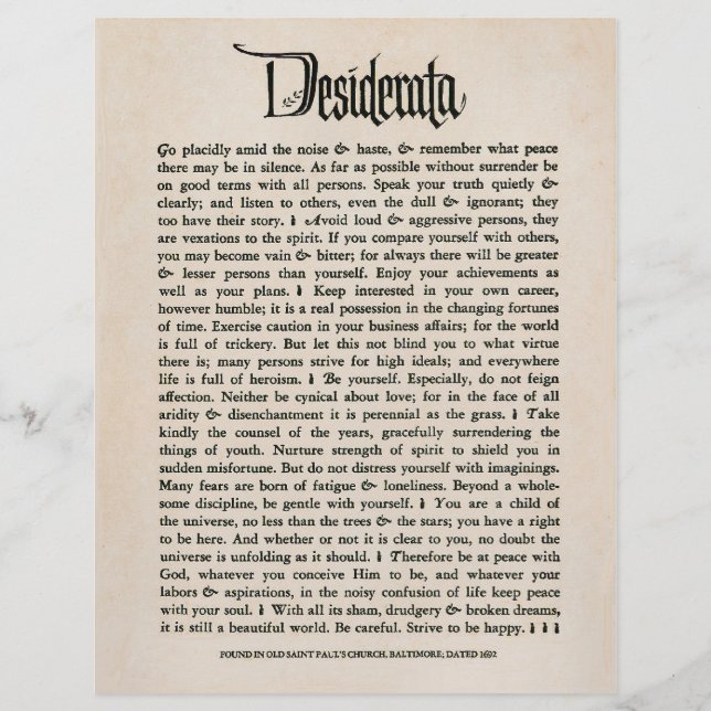 1692 Desiderata – パーチメントの外観紙、25枚 (正面)