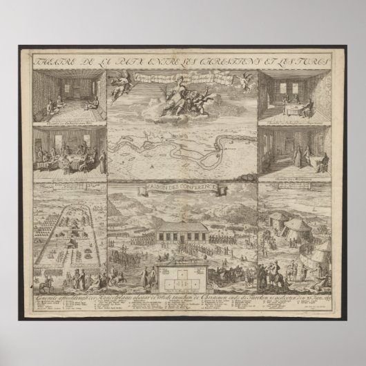 1699年カルロヴィッツ条約の計画、ヨーロッパの地図 ポスター (正面)