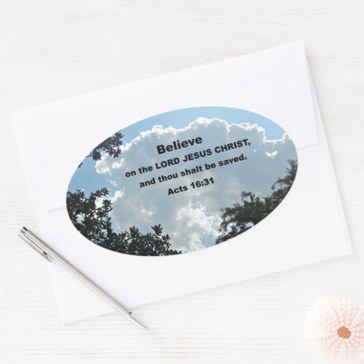 16:31主イエス信じキリストに対して行われる 楕円形シール (封筒)