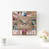 16 Photo Collage Grandkids Make Life Grand Wood スクエア壁時計 (ホーム)