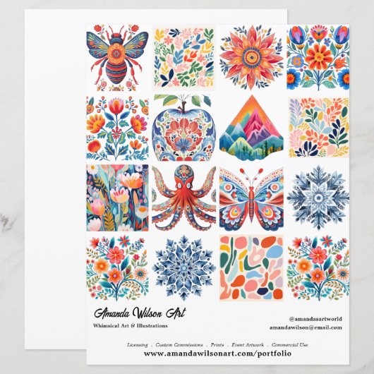 16 Photo Grid Art Portfolio Sell Sheet Template (正面/裏面)