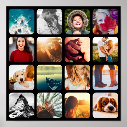 16 Photo Grid Wall Poster Template Collage ポスター (正面)