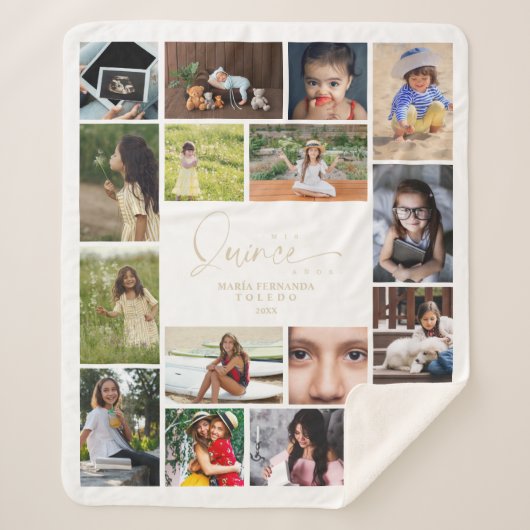 16 Photos Collage Timeline Life Quinceañera シェルパブランケット (正面)