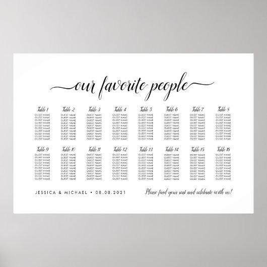 16 Table Elegant Our Favorite People Seating Chart ポスター (正面)