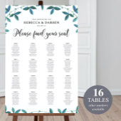 16 Table Green Leaves Wedding Seating Chart ポスター