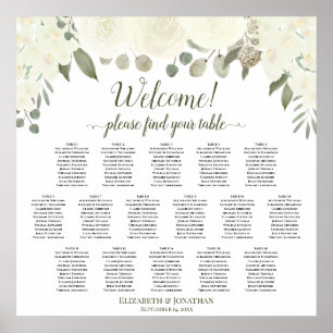 16 Table Ivory White Roses Wedding Seating Chart ポスター