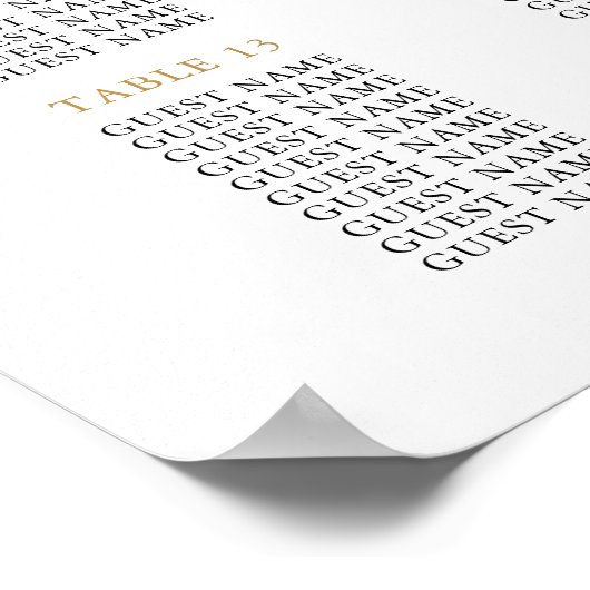 16 Table Large Gold Wedding Guest Seating Chart ポスター (角)