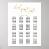 16 Table Large Gold Wedding Guest Seating Chart ポスター (正面)