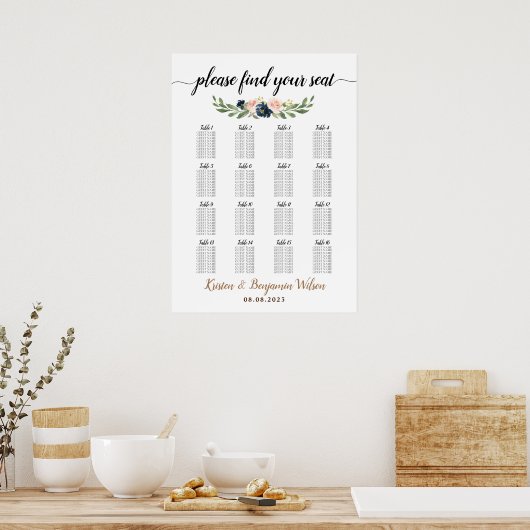 16 Table Large Wedding Guest Seating Chart ポスター (キッチン)