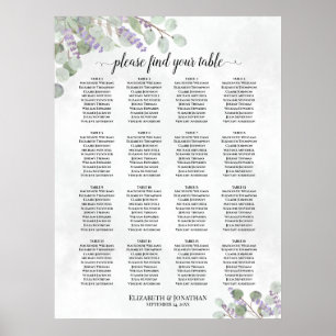 16 Table Wedding Seating Chart Eucalyptus Lavender ポスター