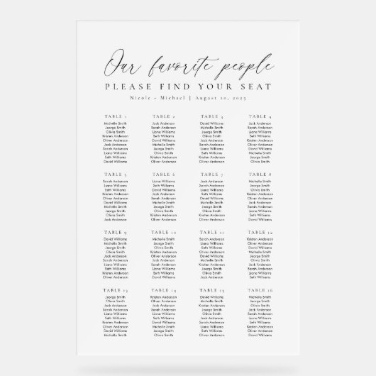 16 Tables Favorite People Acrylic Seating Chart アクリルサイン (正面)