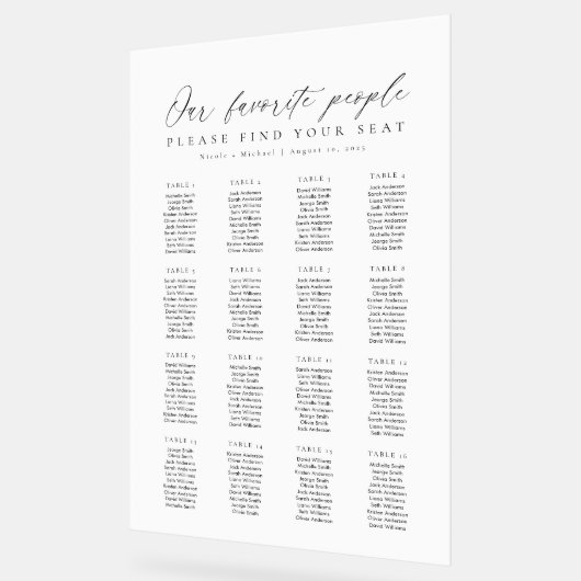 16 Tables Favorite People Acrylic Seating Chart アクリルサイン (傾斜)