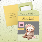16 today sloth名前を追加グレーピンク誕生日 カード
