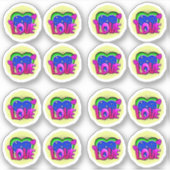 16 xラブバーストアーポップ・アートのトパープルブルーグリーン4"ビニル シール (正面)