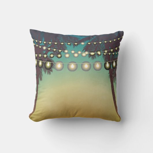 16"x16"装飾用クッションビーチサンセットパームツリーストリン クッション (正面)