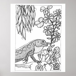 16"x 20" トカゲと花のぬりえ ポスター