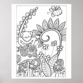 16"x 20"小さなカエルとファンタジー花 ポスター