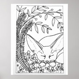 16"x 20" 眠るフェネックギツネぬり絵 ポスター