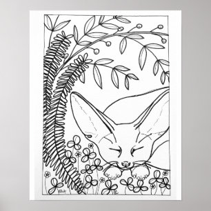 16"x 20" 眠るフェネックギツネぬり絵 ポスター