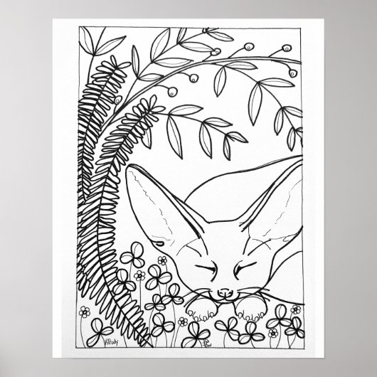 16"x 20" 眠るフェネックギツネぬり絵 ポスター (正面)