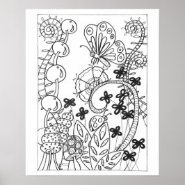 16 x 20"蝶とファンタジー花の着色 ポスター